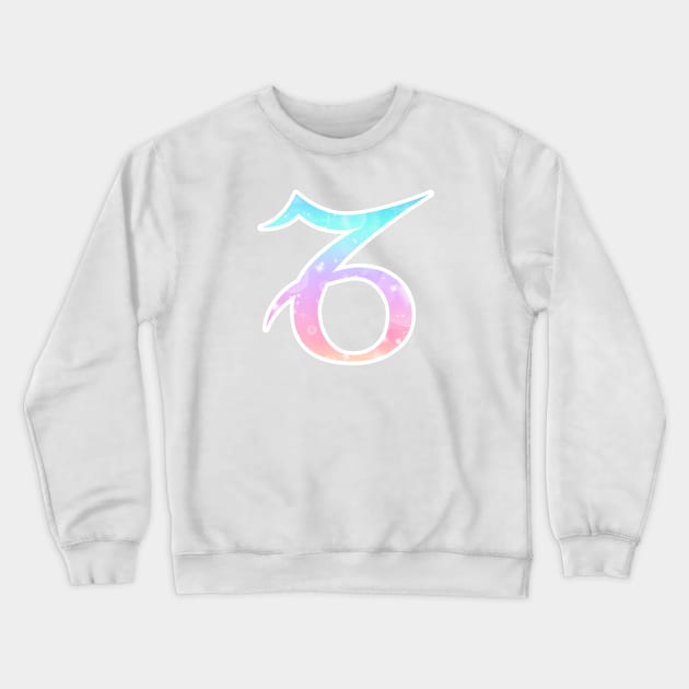 Capricorn Zodiac Symbol in Magical Unicorn Colors Crewneck Sweatshirt by bumblefuzzies